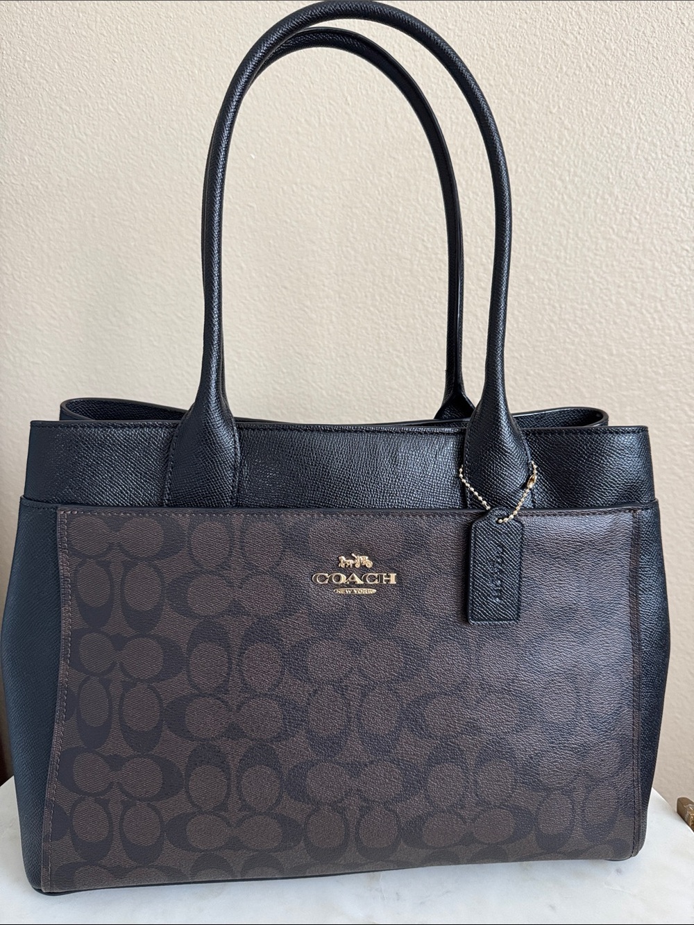 Coach Brown and Black Signature Tote